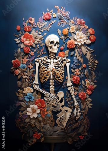 Skeleton with flower frame themed night of all the dead halloween 