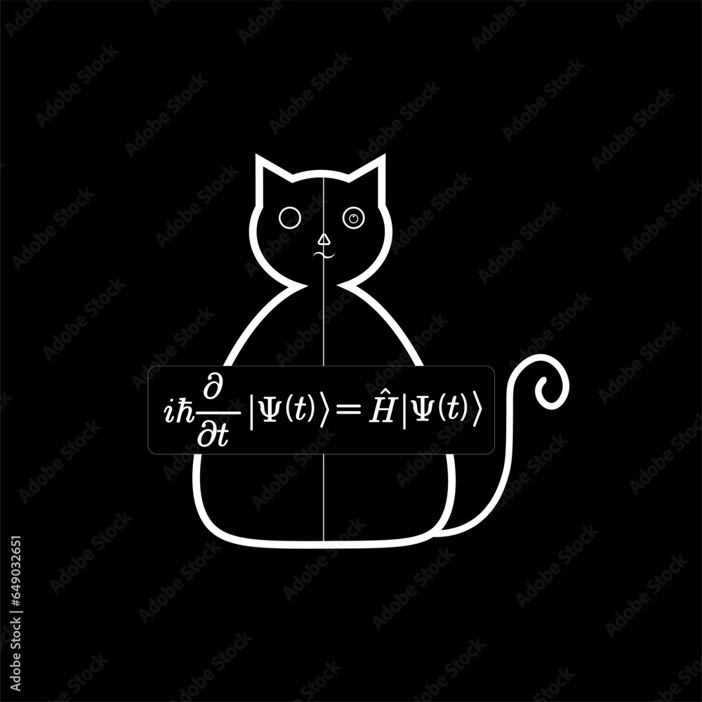 Schrodinger's cat illustration. half dead and half alive cat. Vector ...