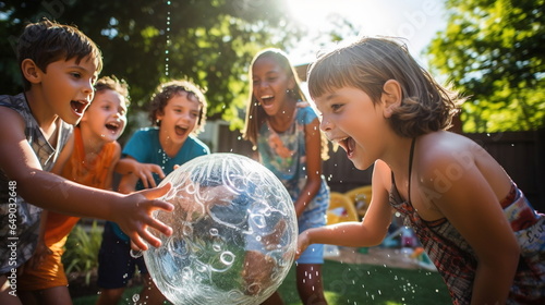 A Little Children playing with a ball, laughter, splashing water
