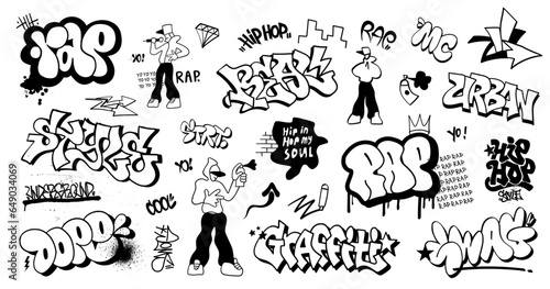  graffiti lettering tags rap music hip hop style doodles , isolated vector design element