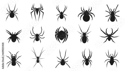 Obraz Set of black spider icons. Halloween spider icons. Spider silhouette collection