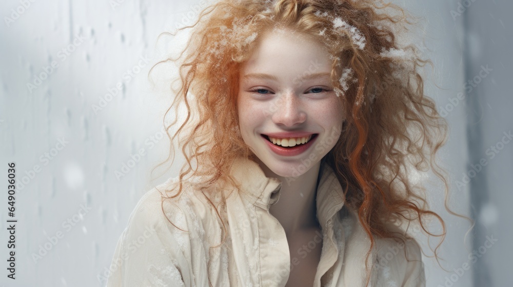 A young girl with red hair is smiling A young girl with red hair is smiling