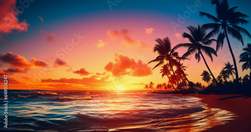 Caribischer Traumstrand bei Sonnenuntergang - pure Urlaubsgefühle und Naturschönheit am Meer - ai-generiert