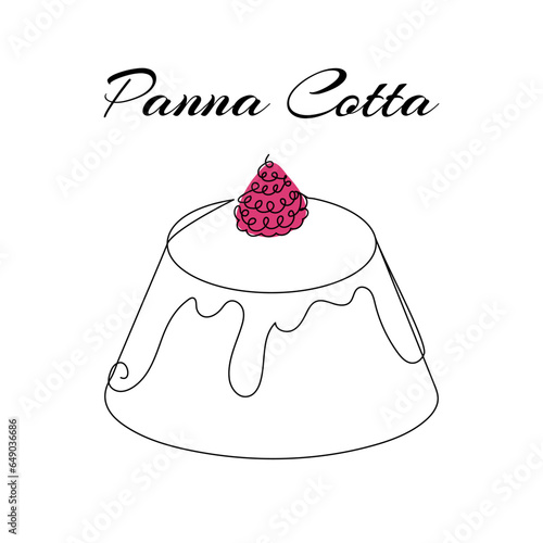 Panna cotta in continuous one line art style. Cafe, bakery, restaurant logo concept. Simple vector illustration