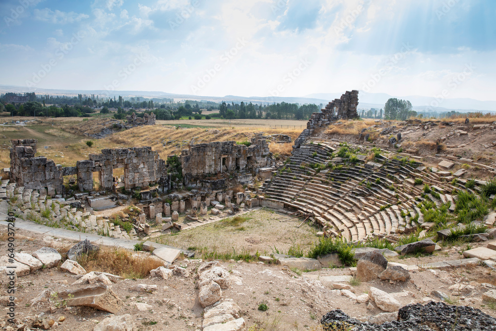 Aizonai antic city ruins with Zeus temple. Aizanoi ancient city in Cavdarhisar, Kutahya, Turkey.