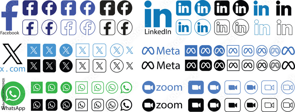 Collection of popular social media logo. Facebook, X, twitter, linkedin ...