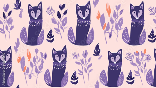 Cheerful cartoon pattern with purple foxes. Pattern for children's bed linen, wallpaper. curtains, textiles, clothes.