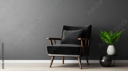 Black chair in living room, element of modern interior with chair. Home staging and minimalism concept