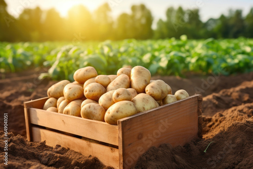 Rustic Potato Harvest in Wooden Crate © AIproduction