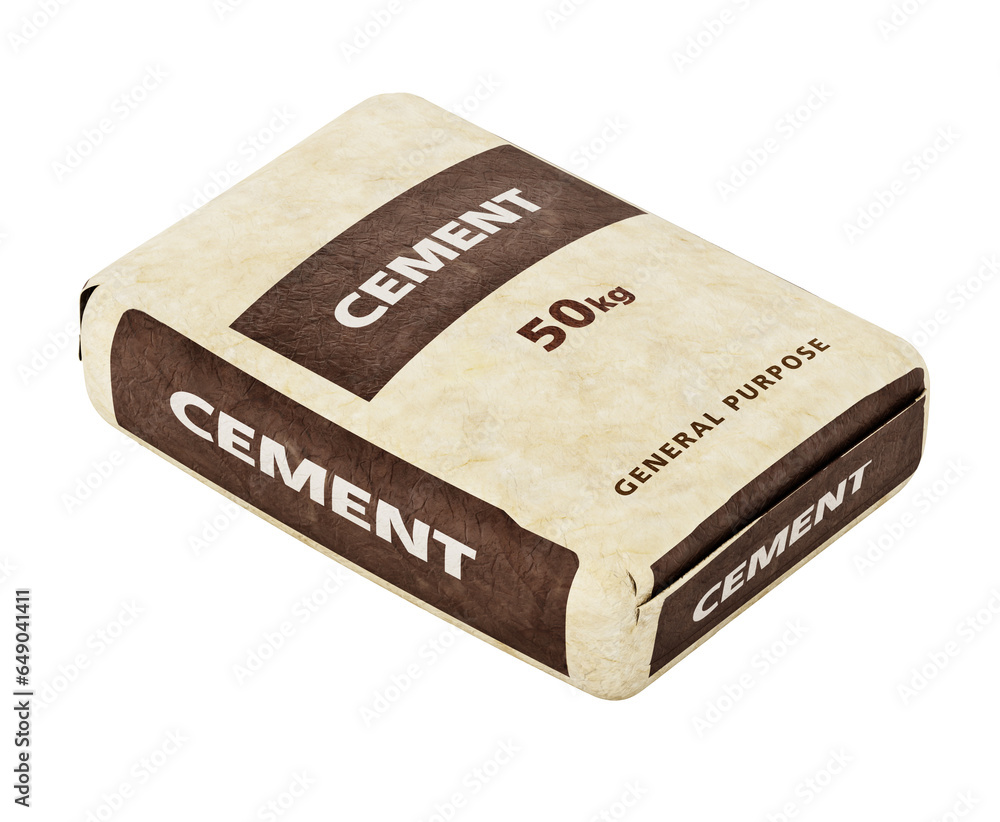 Cement bag with generic package design isolated on transparent background. 3D illustration Cement bag with generic package design isolated on transparent background. 3D illustration