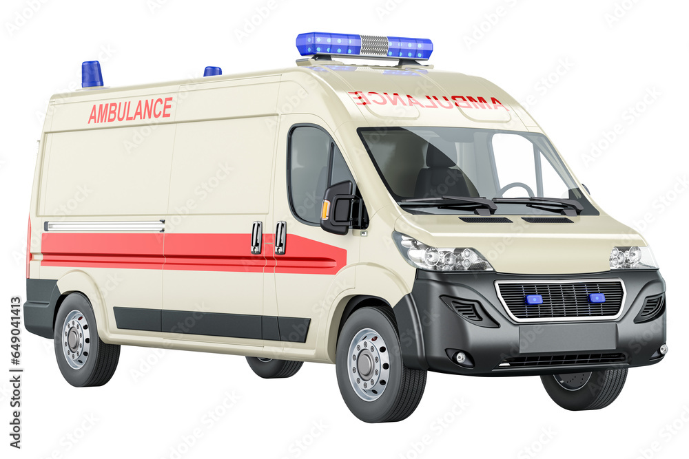 Ambulance van, ambulance. 3D rendering isolated on transparent background