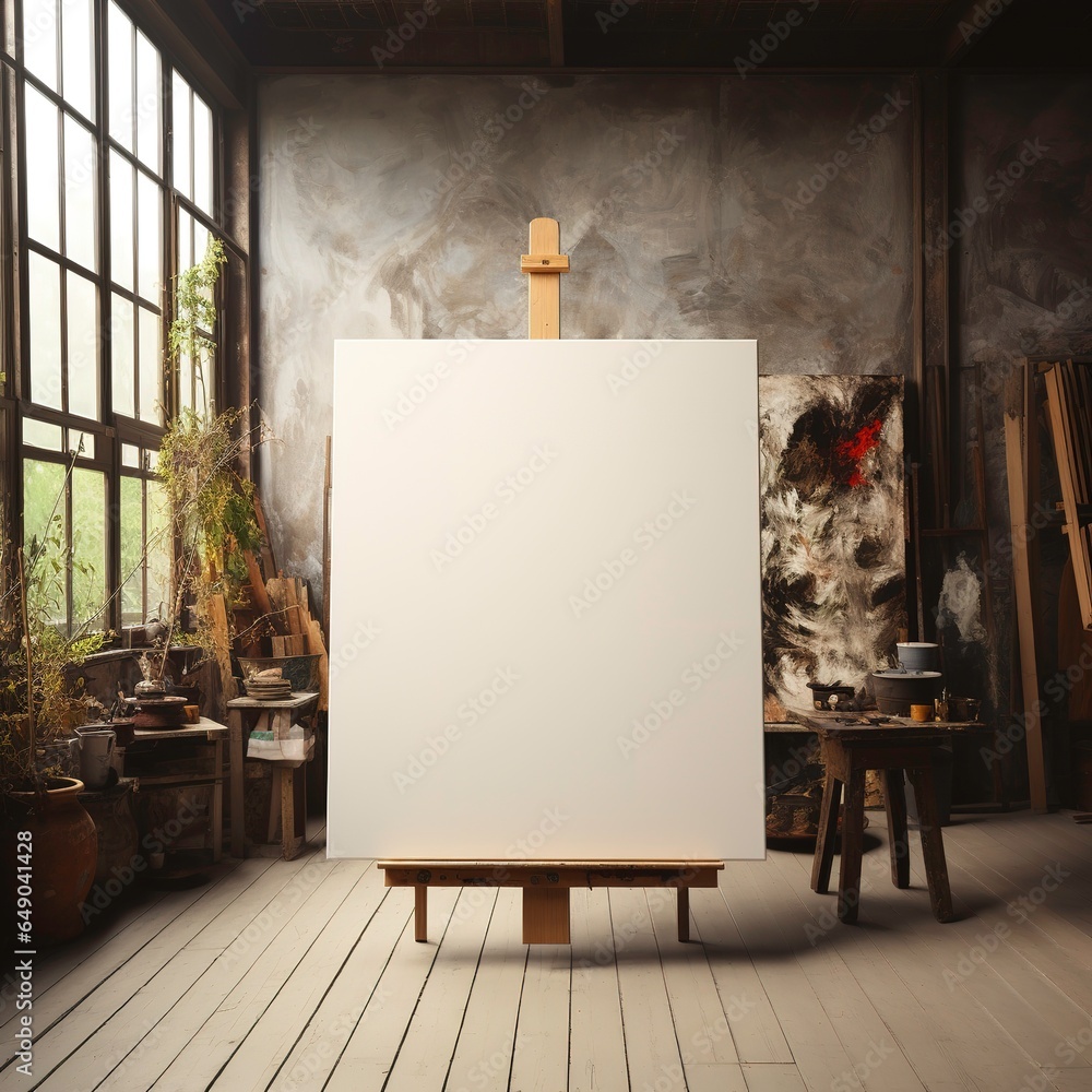 easel with blank canvas - obrazy, fototapety, plakaty 