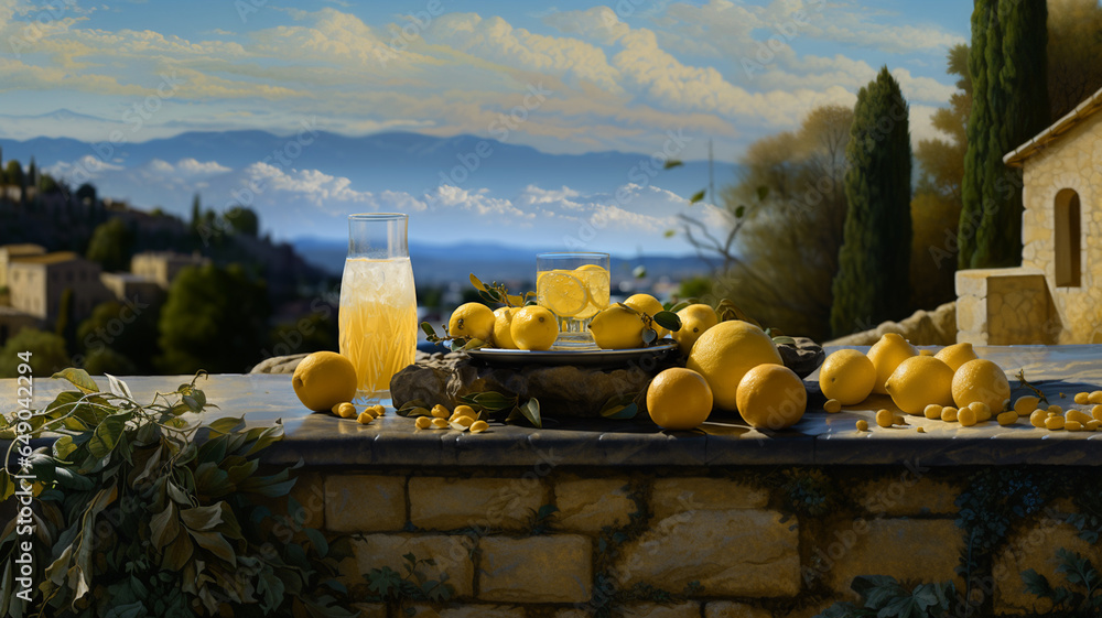 Fototapeta premium Lemons, thirst quenching fresh water and lemon