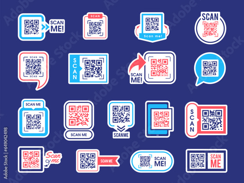 Qr codes. Different icons for payment scanning app identity on mobile phone recent vector icons set