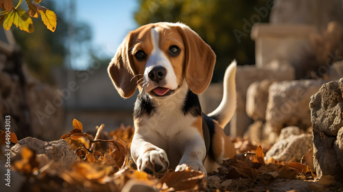 A beagle dog in the park. Generative AI © Partners Media