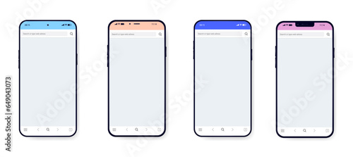 Vector phone collection - Set of flat design illustration of smartphones with blank empty web browser on screen. White background 