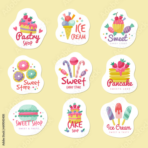 Sweets logo. Ice cream and sweets business badges recent vector pictures template with place for text