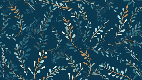 plant pattern. twigs. blue background.