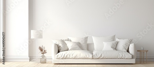 A homemade couch with soft cushions in a white interior