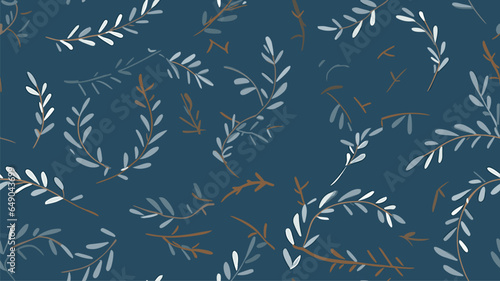 plant pattern. twigs. blue background.