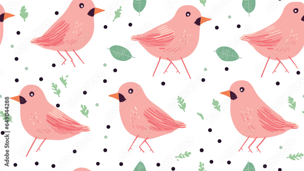 Seamless pattern with pink birds. hand-drawn illustration of cute birds Seamless pattern with pink birds. hand-drawn illustration of cute birds