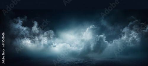 Verzaubernde Bühne mit bläulichem Nebel im Hintergrund – mystische Atmosphäre und dramatische Wand, AI-Generiert