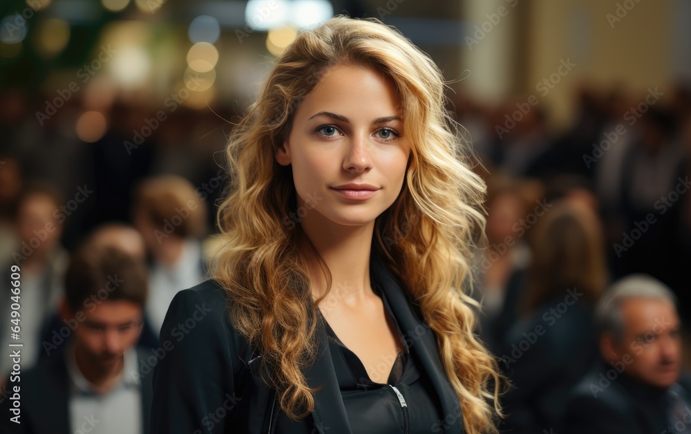 A leader speaker woman delivering an engaging and dynamic presentation to an audience at the conference hall. Generative AI A leader speaker woman delivering an engaging and dynamic presentation to an audience at the conference hall. Generative AI