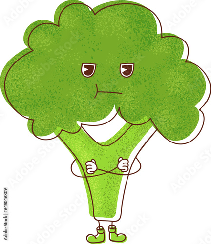 An image featuring a green broccoli expressing a sulking and offended emotion.