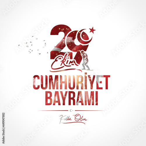 October 29 1923: Translation: 29 October Turkey Republic Day, happy holiday illustration. (Turkish: 29 Ekim Cumhuriyet Bayrami Kutlu Olsun) photo