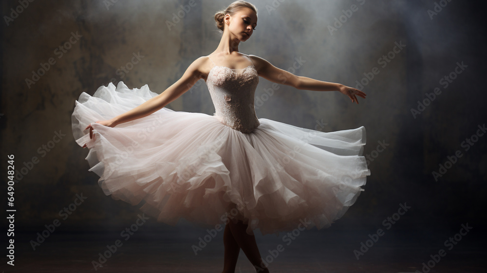 Beautiful young female ballet dancer dancing wearing dress - obrazy, fototapety, plakaty 