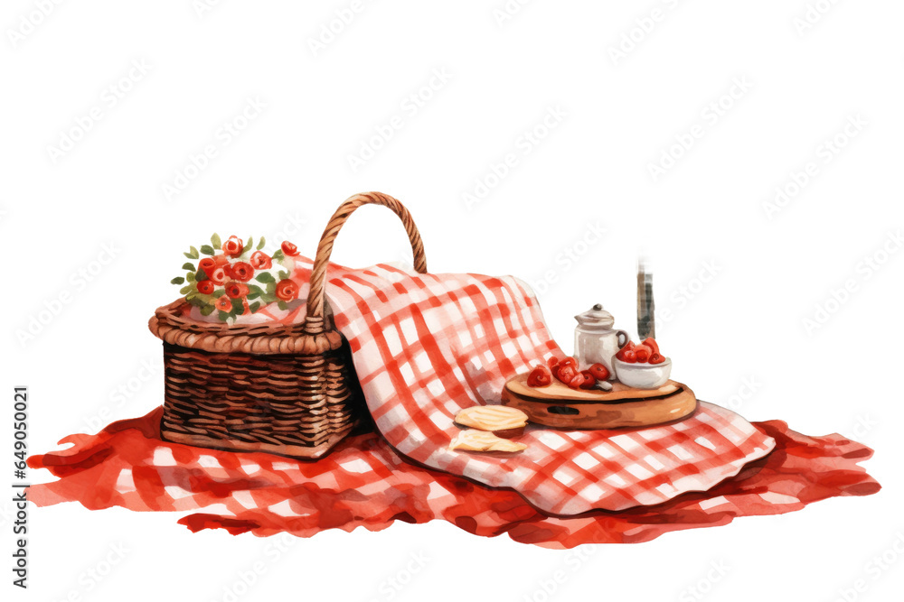 romantic picnic vintage illustration isolated on a transparent background, generative ai