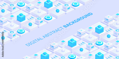 Future technology digital abstract background concept Digital cyberspace and data network Quantum computer or block chain of finance data Blockchain fintech and mining cryptocurrency Vector isometric