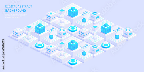 Future technology digital abstract background concept Digital cyberspace and data network Quantum computer or block chain of finance data Blockchain fintech and mining cryptocurrency Vector isometric