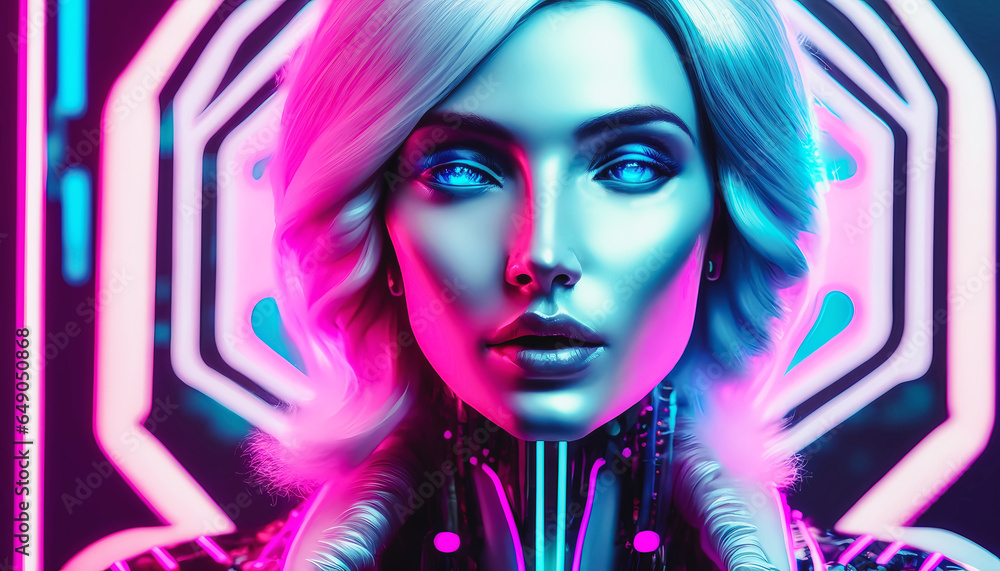 Fototapeta premium a portrait of a futuristic cyberpunk woman. Generative AI