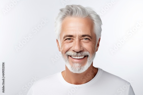 Happy senior man laughing looking at camera isolated