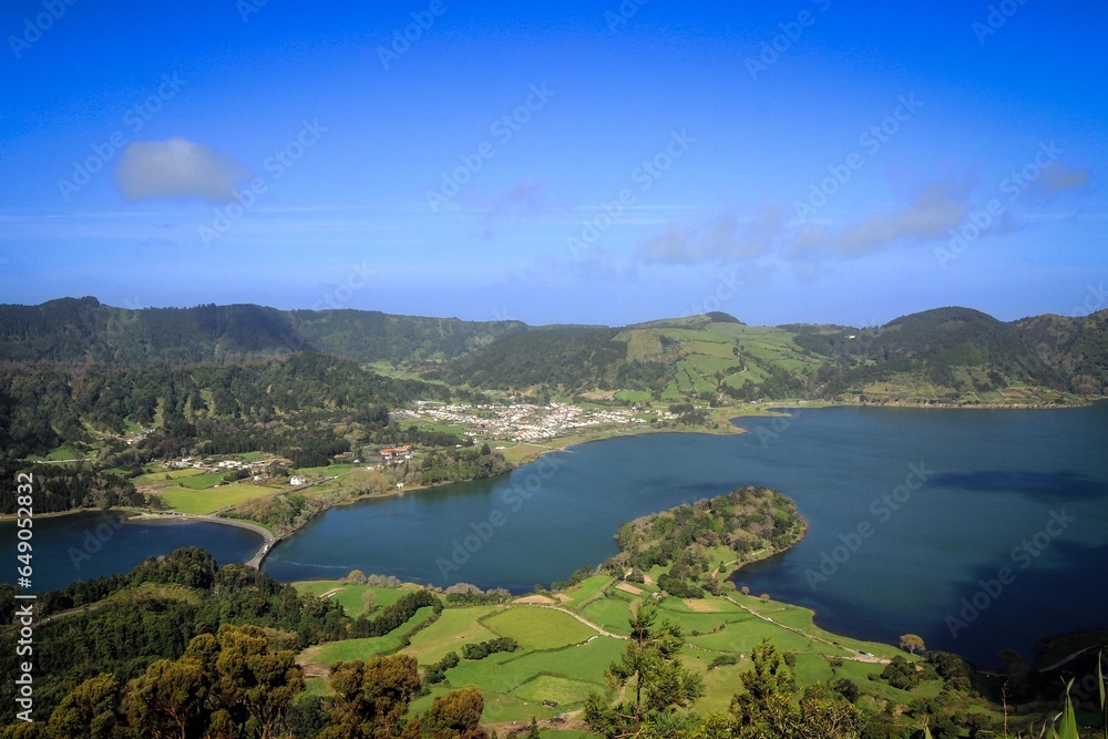 Sete Cidades lakes cloudy view by spring, Azores, Portugal