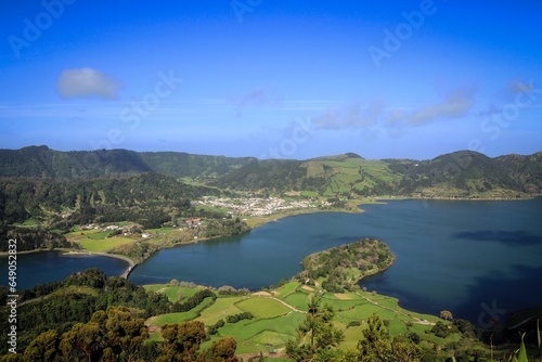 Sete Cidades lakes cloudy view by spring, Azores, Portugal