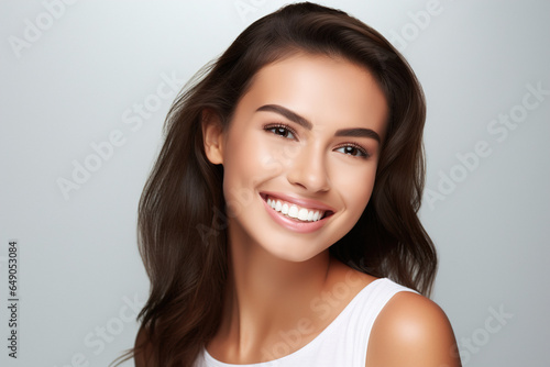 Beautiful female smile after teeth whitening procedure. Dental care