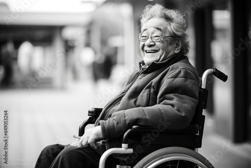 An elderly gentleman with curly grey hair and a jovial expression on his face. He became wheelchairbound in his later years, but has since championed for greater accessibility in healthcare photo