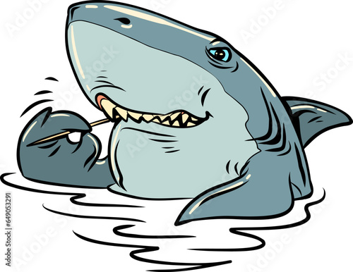 dental services dental care. The shark cleans his teeth with a toothpick.