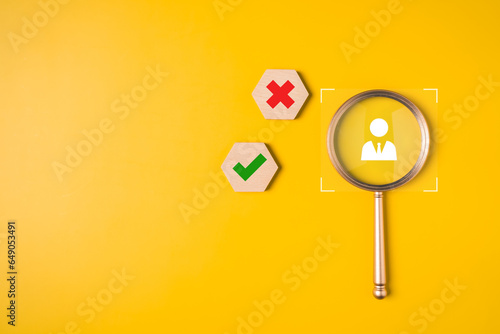 People icons on blocks for hiring concept, Job hiring advertisement, Human resources searching and selecting employees people to join work, Choosing professional leader employee competency