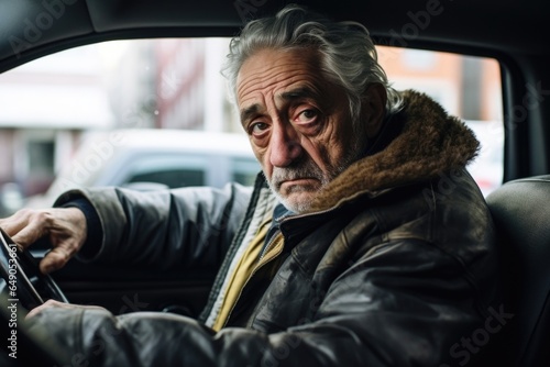A silverhaired Taxi driver, despite the tiredness etched around his eyes, diligently informs fellow drivers about their right to health care coverage, combating the misjudgments and apathy