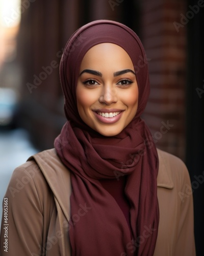 A MiddleEastern woman donning a vibrant hijab with conviction speaks volumes about her journey battling the axes of religion, gender, and ethnicity. She eloquently talks about the intersection
