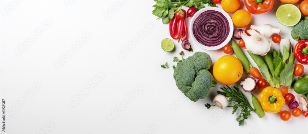 Celebrating global vegetarian and vegan days with a view of fresh produce and an empty plate with copyspace for text Celebrating global vegetarian and vegan days with a view of fresh produce and an empty plate with copyspace for text