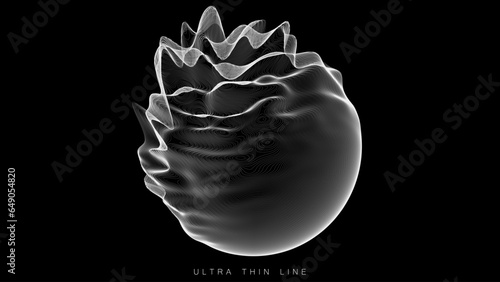 Distorted line spheres. Vector thin line glitch geometry.