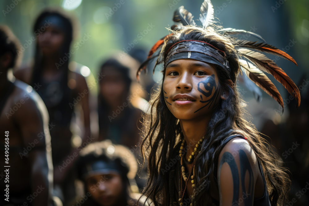 Fototapeta premium Indigenous youth participating in language camps to strengthen their language skills. Generative Ai.
