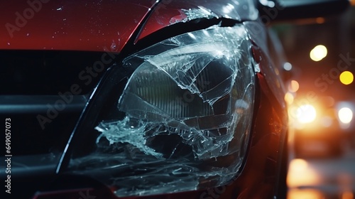 Close-up of headlight damaged by car accident