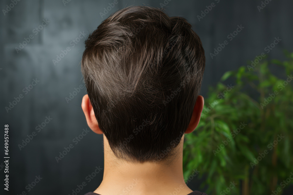 Obraz premium Back view of man's hair, concept of hair transplant, hair care. Generative AI.