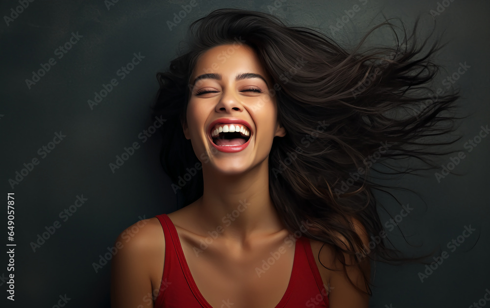 Background with a laughing female model.