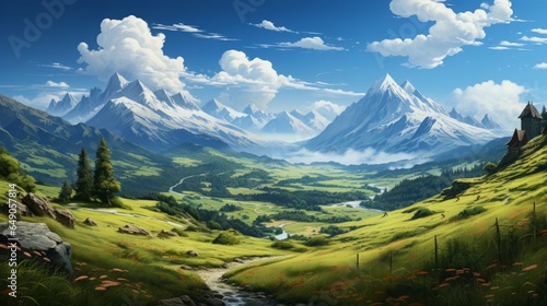 Captivating Vistas  Exploring Majestic Alpine Landscapes Amidst Nature s Blissful Canvas  generative AI